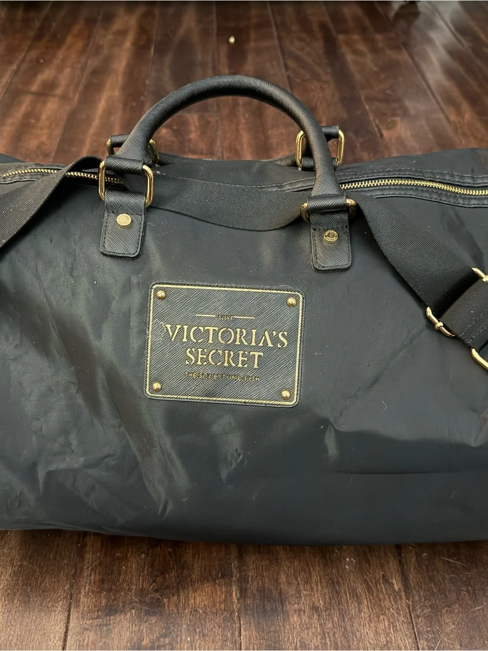 Victoria's Secret Black Weekender Duffel Bag with Pink Lining